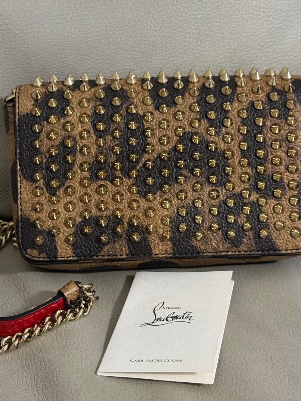 Christian Louboutin Leopard Studded Leather Crossbody Bag in Brown